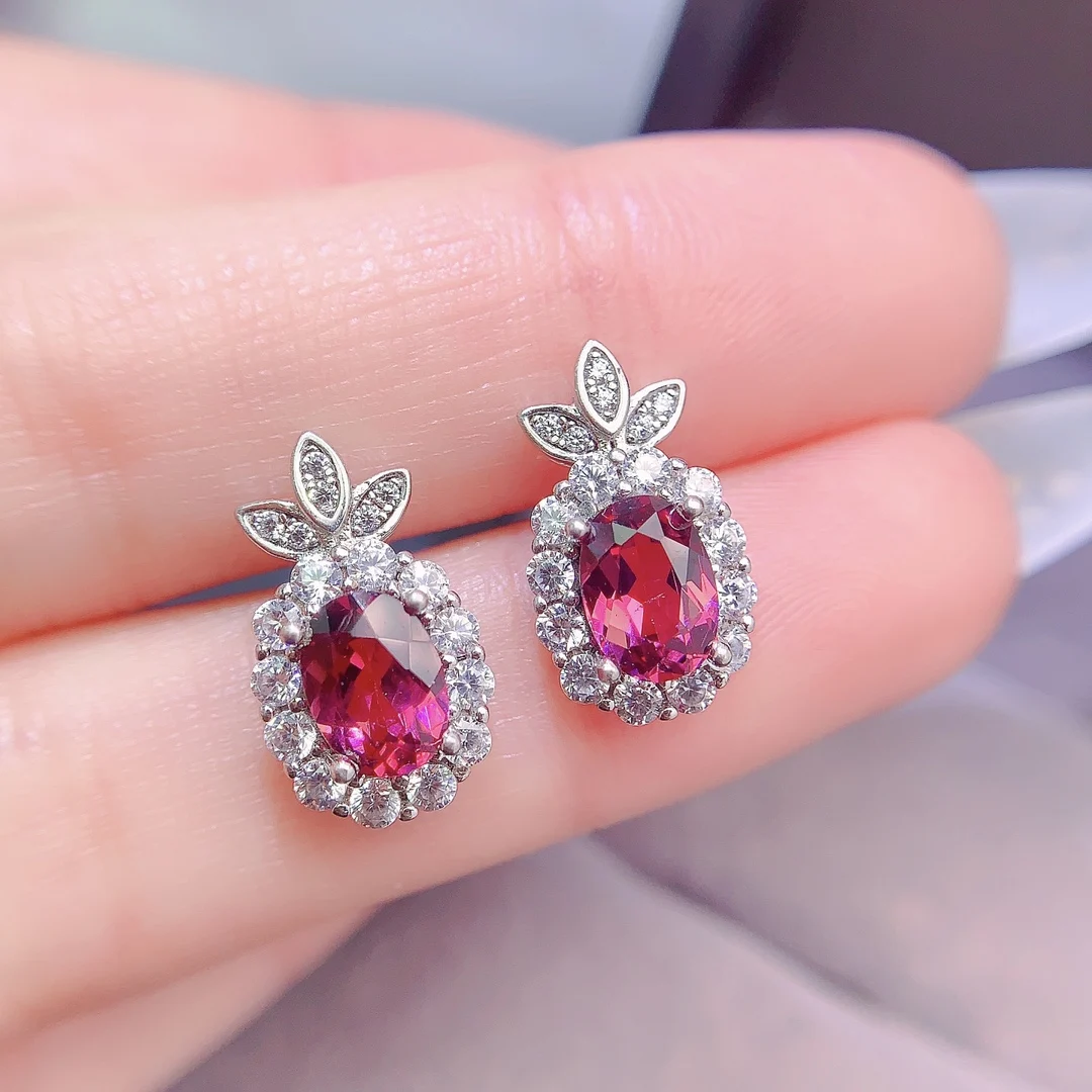 Natural Garnet Rose Stud Earrings - view 1