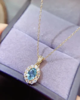 Natural Apatite Oval Halo Pendant