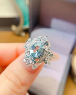 Natural Aquamarine Oval Band Ring