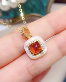 Natural Garnet Cushion Pendant Necklace