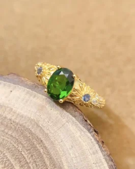 Natural Diopside Side Stone Ring