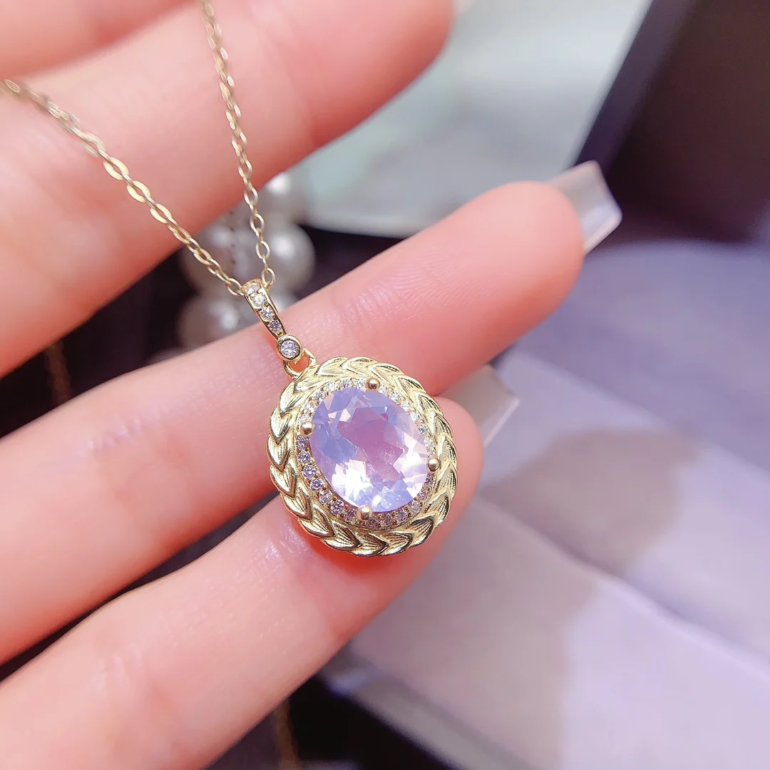Natural Lavender Oval Halo Pendant - view 4