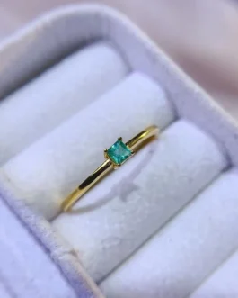 Natural Emerald Square Solitaire Ring