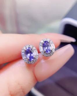 Natural Tanzanite Halo Stud Earrings