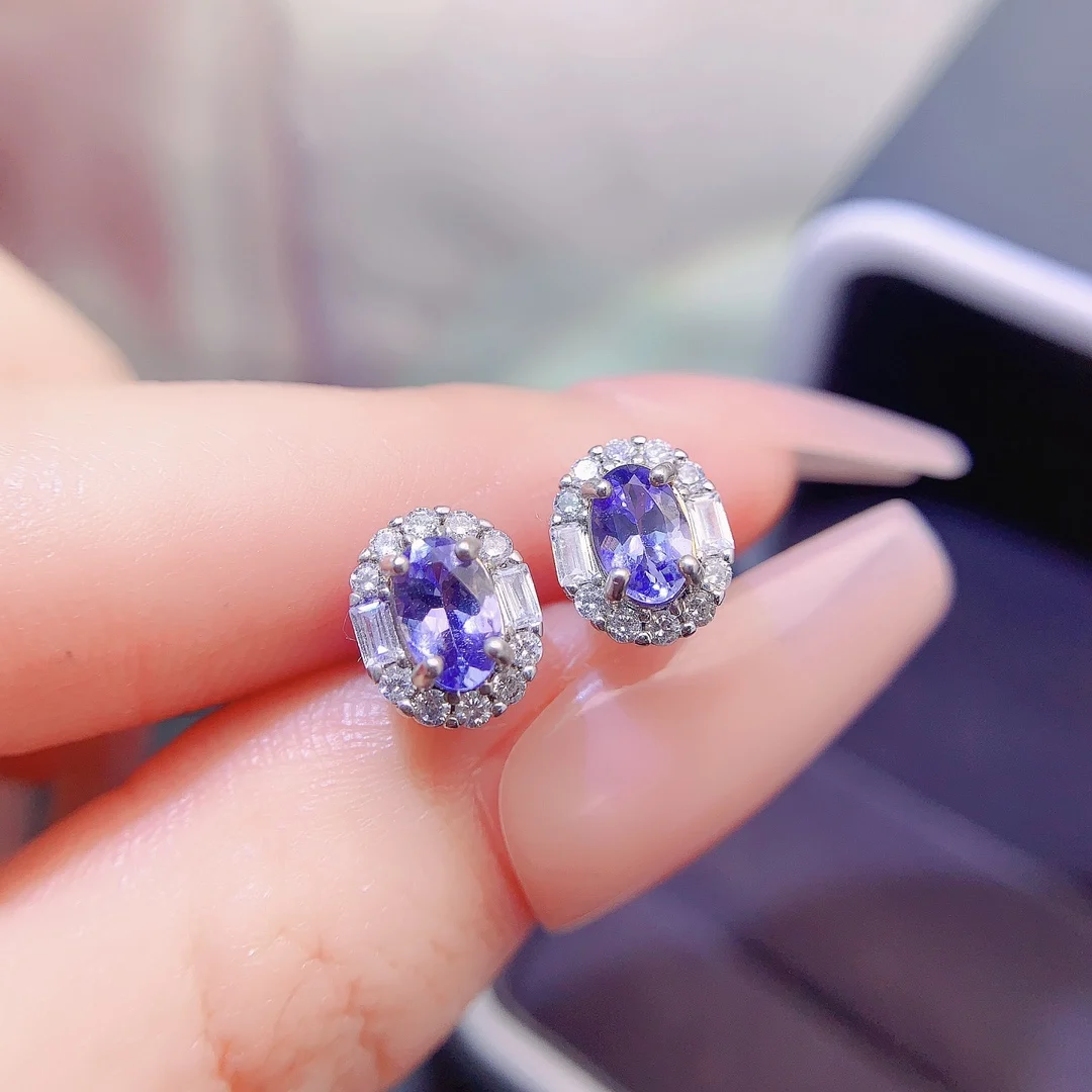 Natural Tanzanite Halo Stud Earrings - view 1