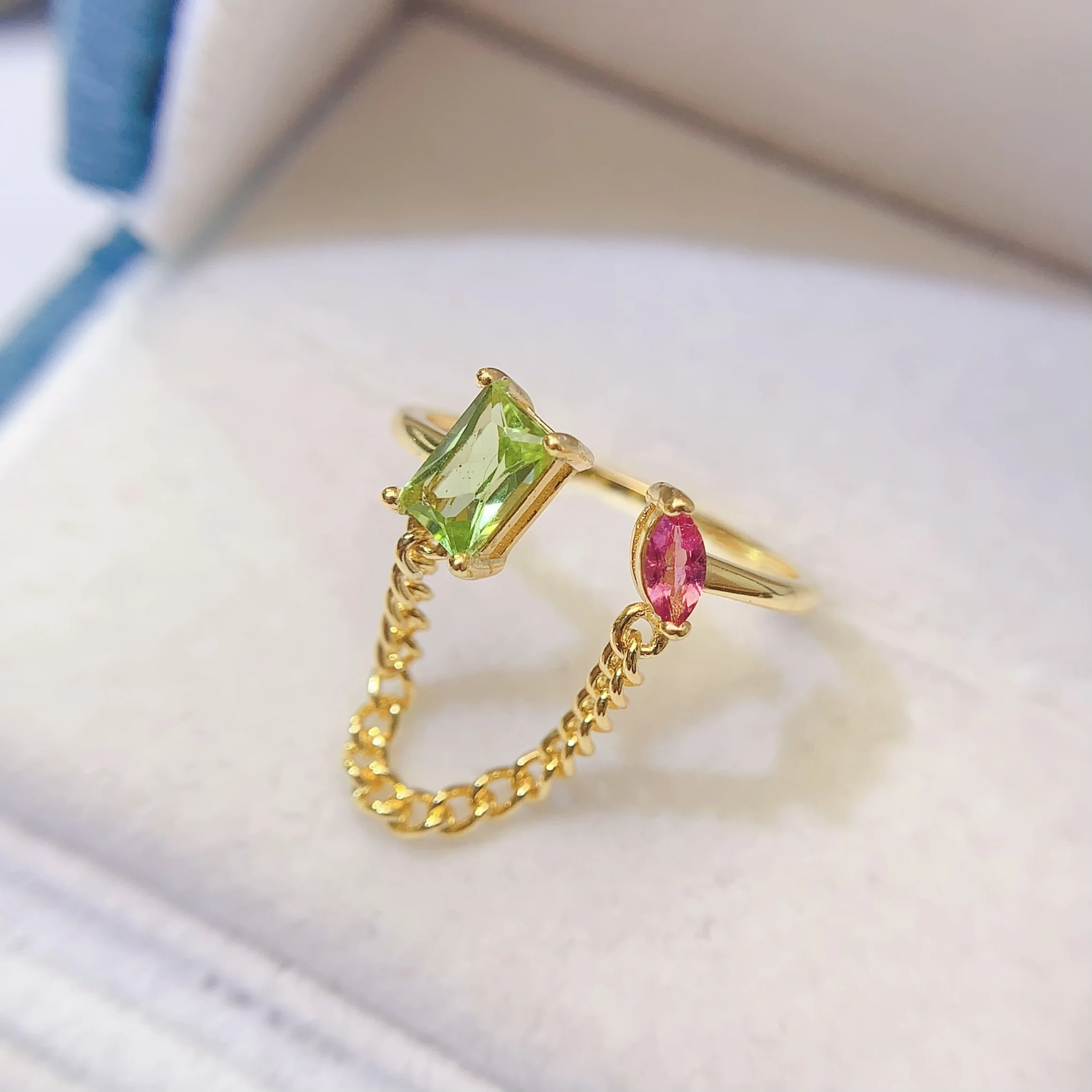 Natural Peridot Chain Bypass Ring - view 4