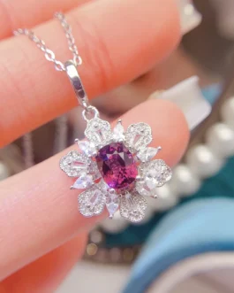 Natural Garnet Blossom Pendant Necklace