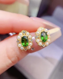 Natural Diopside Oval Earrings