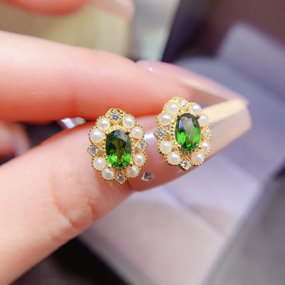 Natural Diopside Oval Earrings - view 1