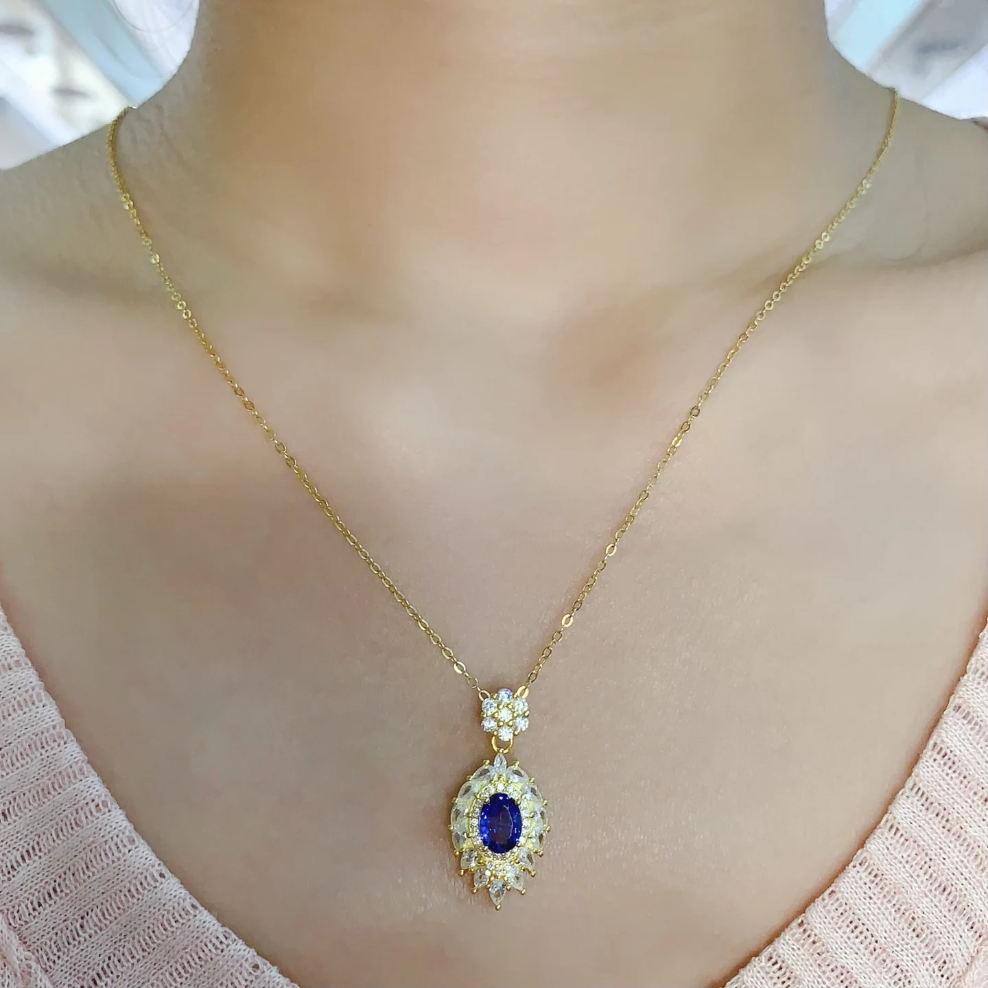 Natural Tanzanite Sunburst Pendant Necklace - view 5