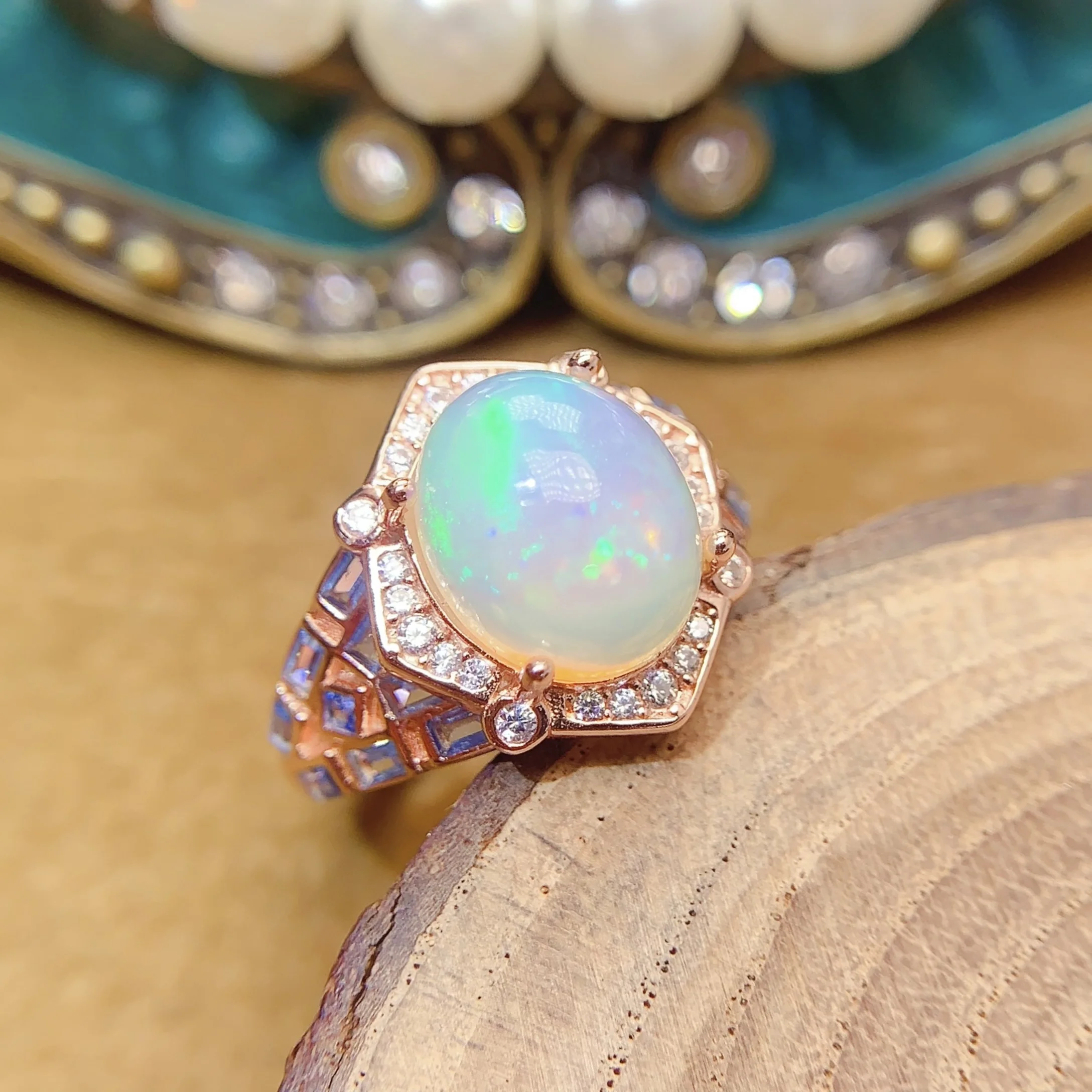 Natural Opal Rose Gold Ring - view 1