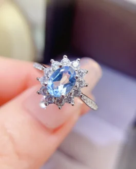 Natural Topaz Starburst Halo Ring