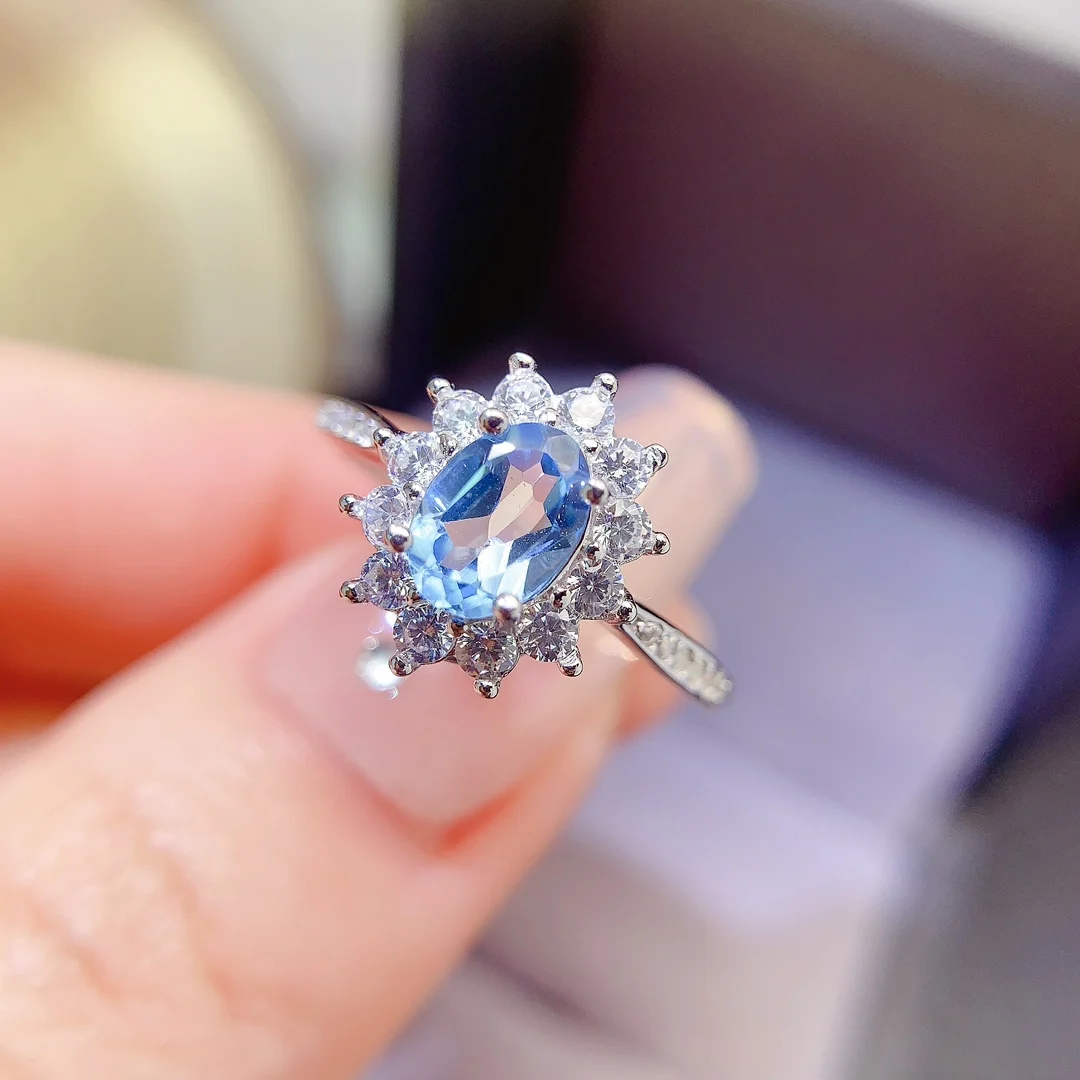 Natural Topaz Starburst Halo Ring - view 1
