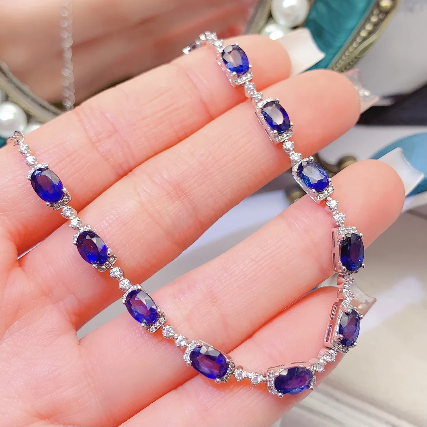 Natural Sapphire Cuban Chain Bracelet - view 1