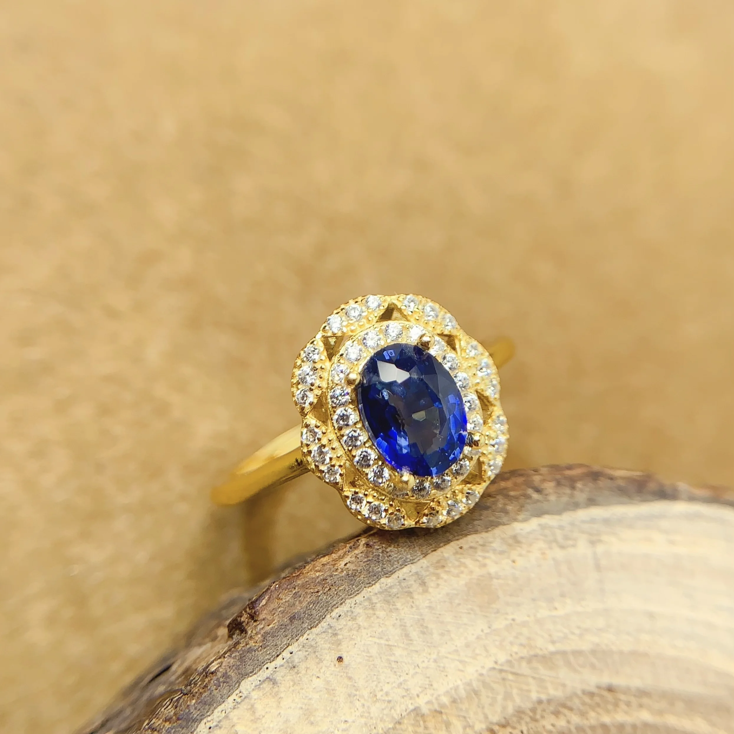 Natural Sapphire Textured Halo Ring - view 1