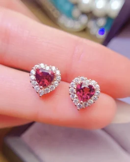 Natural Garnet Heart Earrings