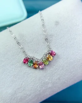 Natural Tourmaline Rainbow Pendant Necklace