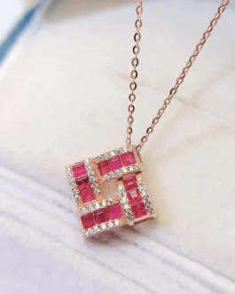 Natural Ruby Geometric Pendant Necklace