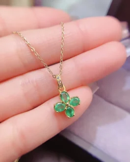 Natural Emerald Clover Pendant