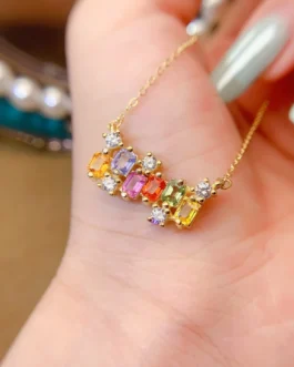 Natural Sapphire Cluster Pendant Necklace