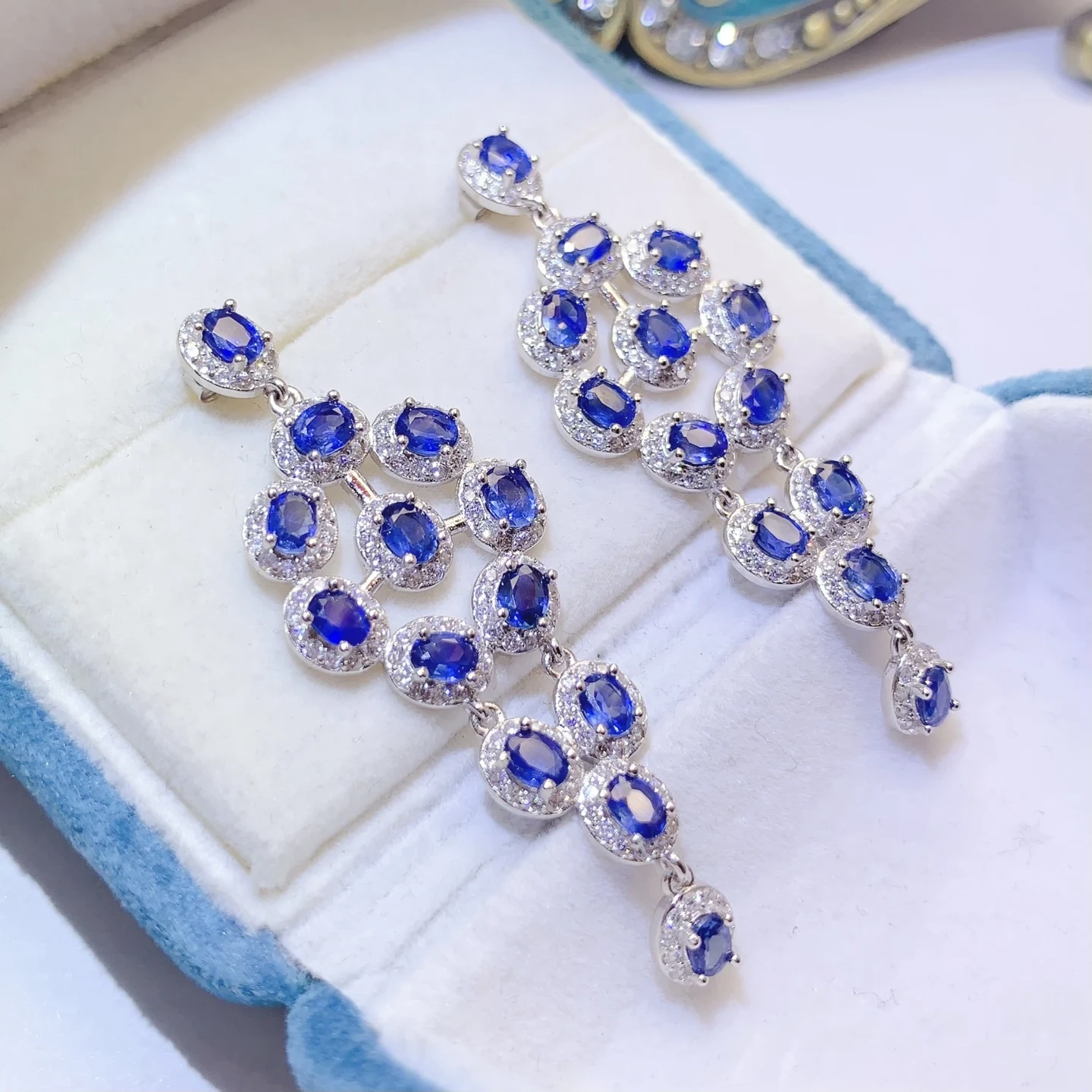 Natural Sapphire Blue Drop Earrings - view 5