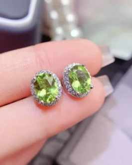 Natural Peridot Oval Stud Earrings