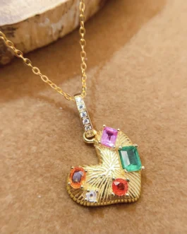 Natural Multi-Gemstone Heart Pendant Necklace
