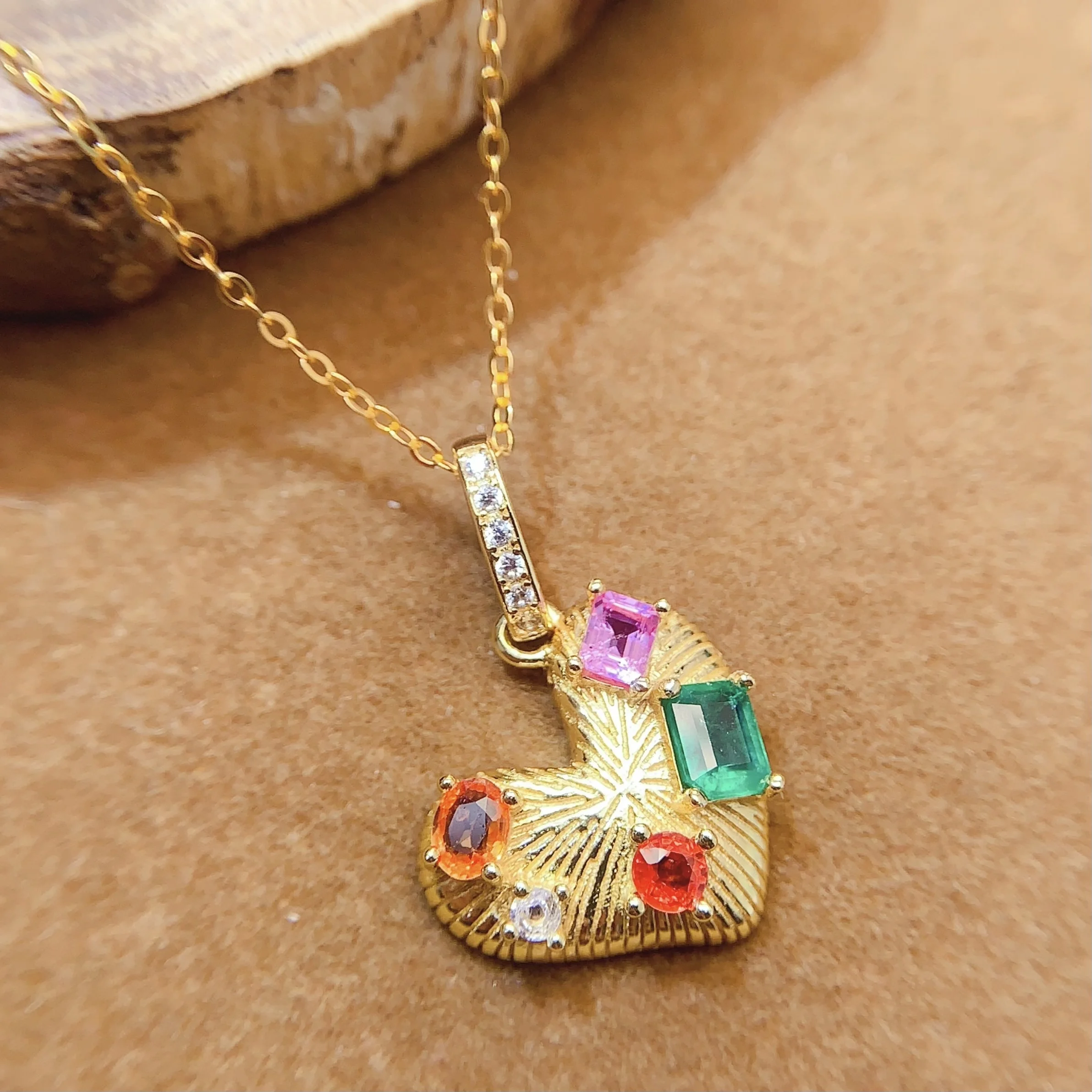 Natural Multi-Gemstone Heart Pendant Necklace - view 1