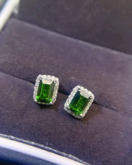 Natural Diopside Emerald Stud Earrings