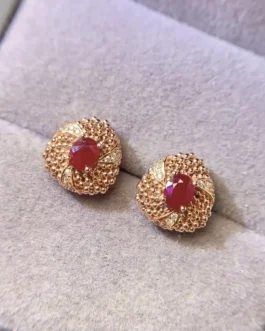Natural Ruby Bloom Stud Earrings