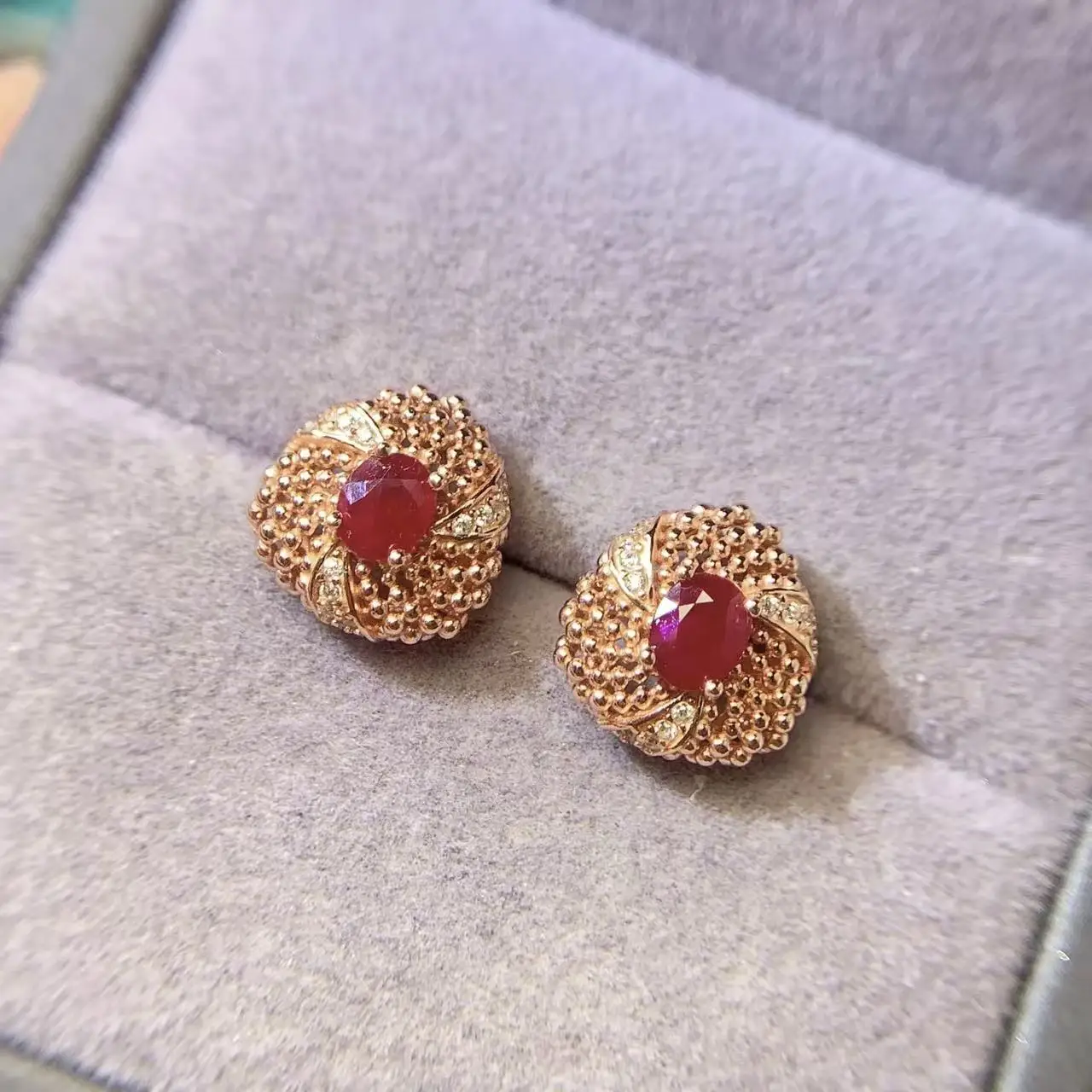 Natural Ruby Bloom Stud Earrings - view 1