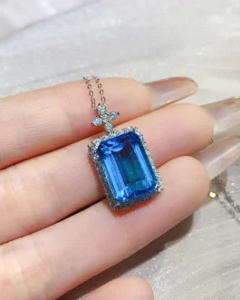 Natural Topaz Rectangle Pendant Necklace