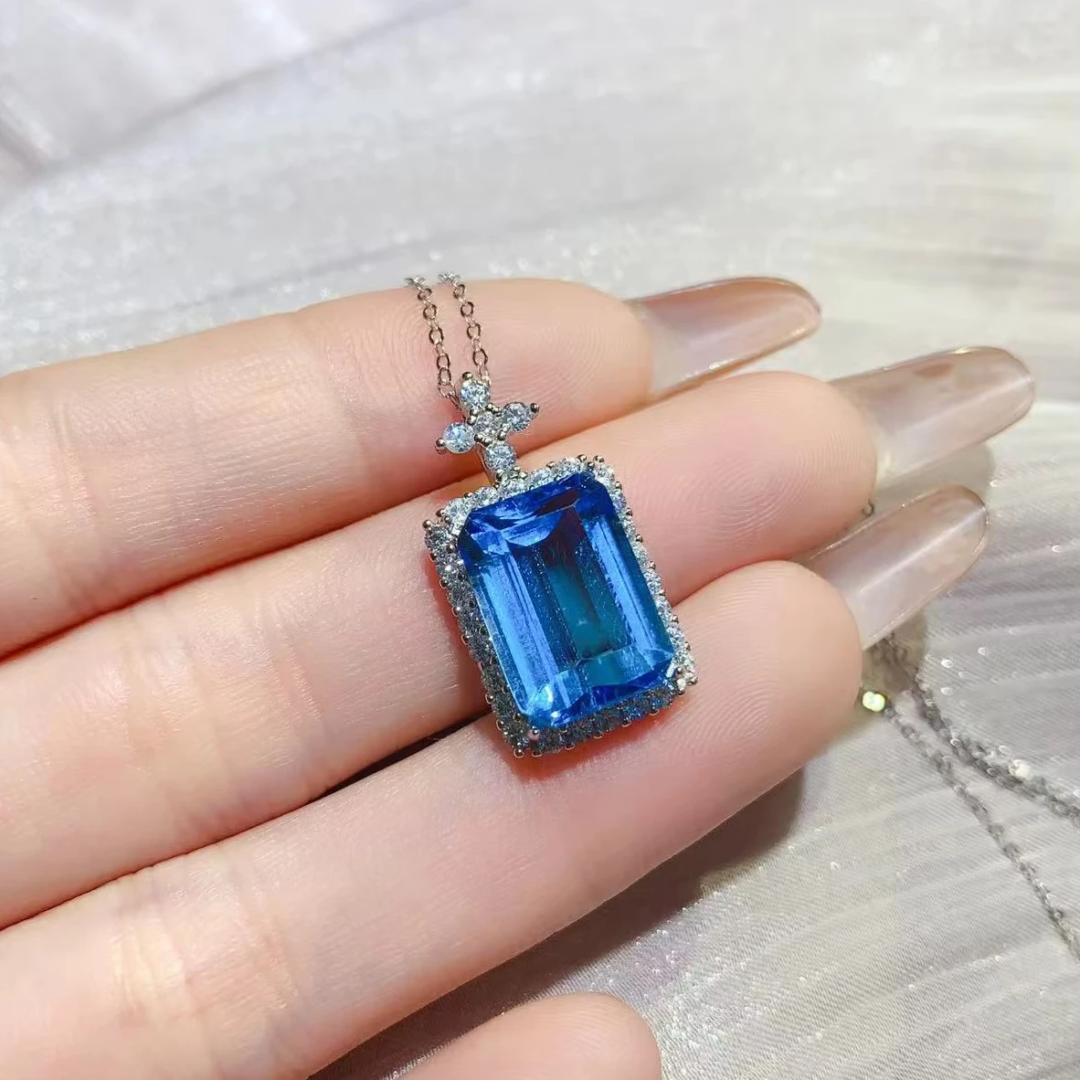 Natural Topaz Rectangle Pendant Necklace - view 1