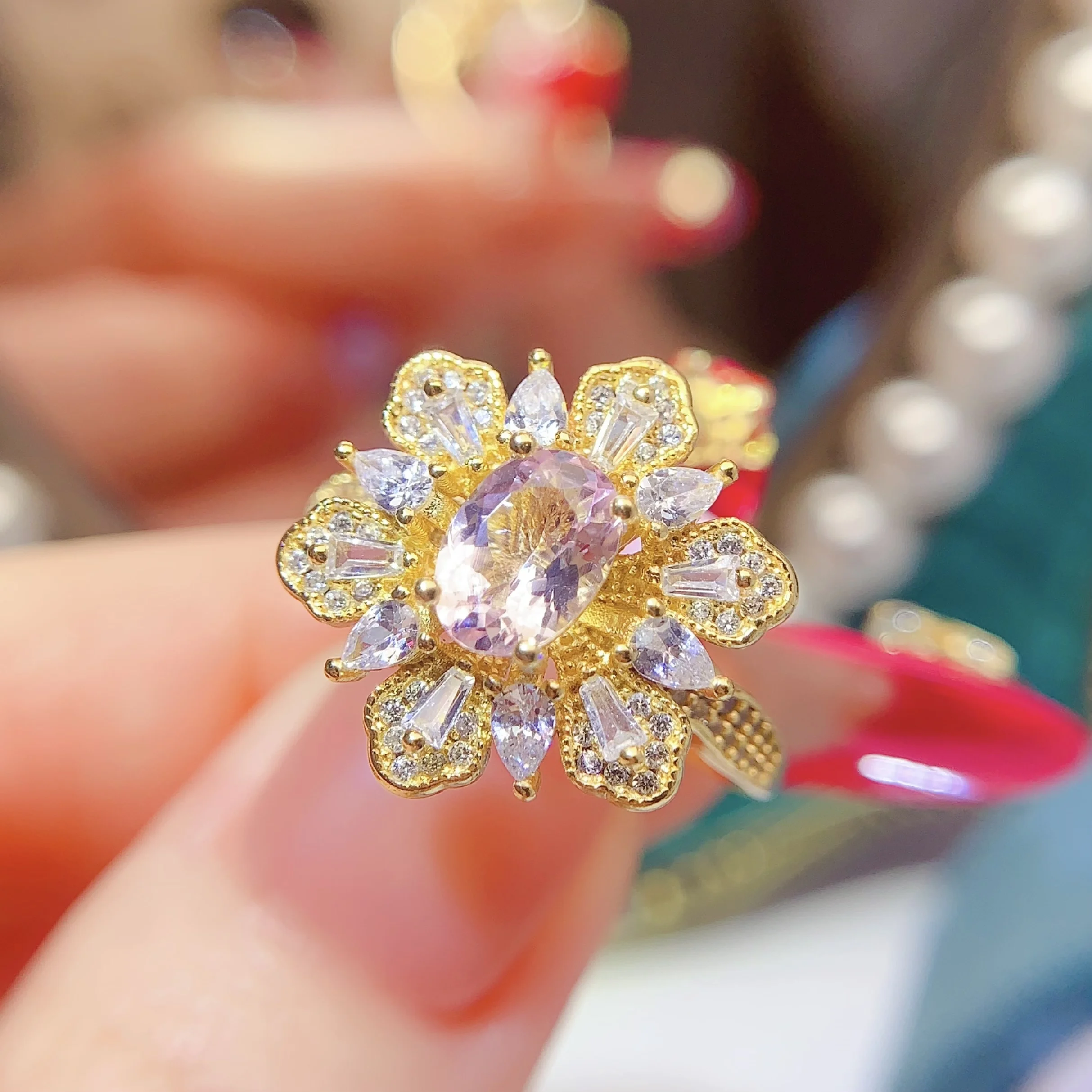 Natural Morganite Gold Tone Ring - view 1