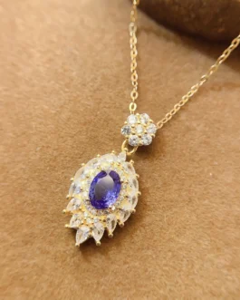 Natural Tanzanite Sunburst Pendant Necklace