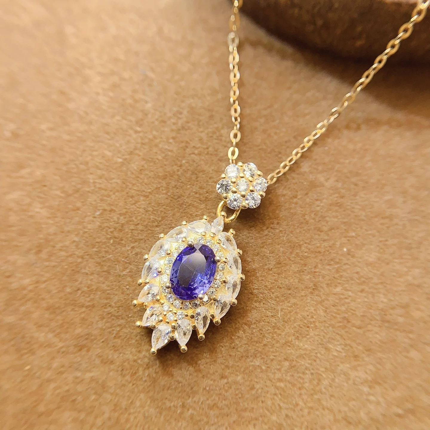 Natural Tanzanite Sunburst Pendant Necklace - view 1
