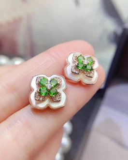 Natural Diopside Round Stud Earrings