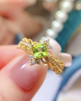 Natural Peridot Asscher Halo Ring