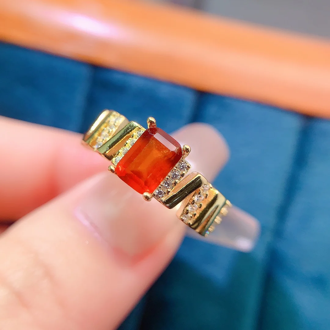 Natural Garnet Stepped Shoulder Ring - view 1