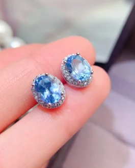 Natural Topaz Oval Stud Earrings