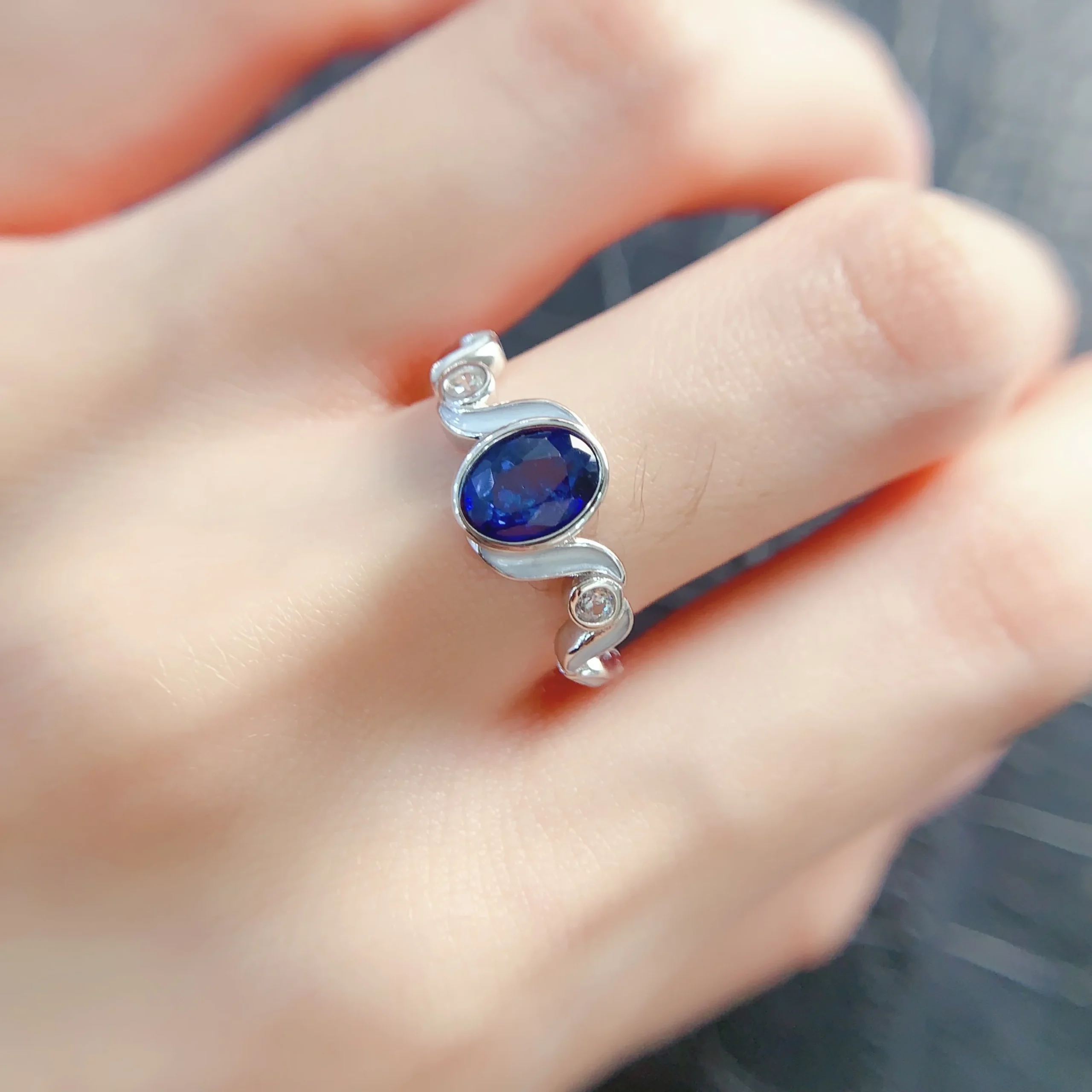 Natural Sapphire Wave Halo Ring - view 3