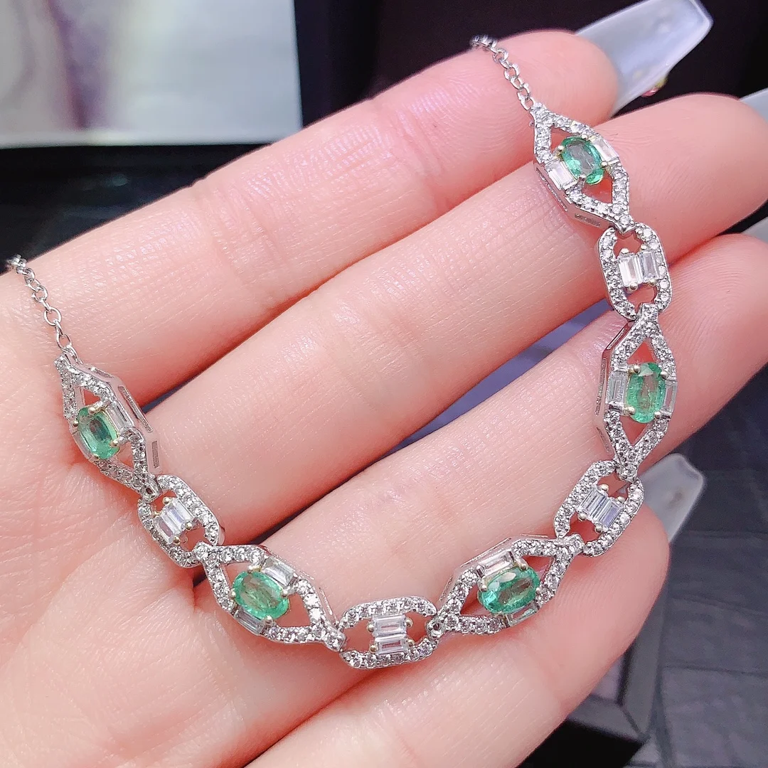 Natural Emerald Marquise Link Bracelet - view 1