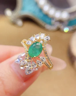 Natural Emerald Swirl Halo Ring