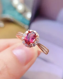 Natural Garnet Classic Halo Ring