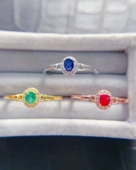 Dainty Halo Gemstone Ring
