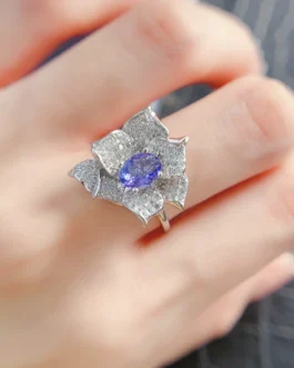 Natural Tanzanite Gold Halo Ring