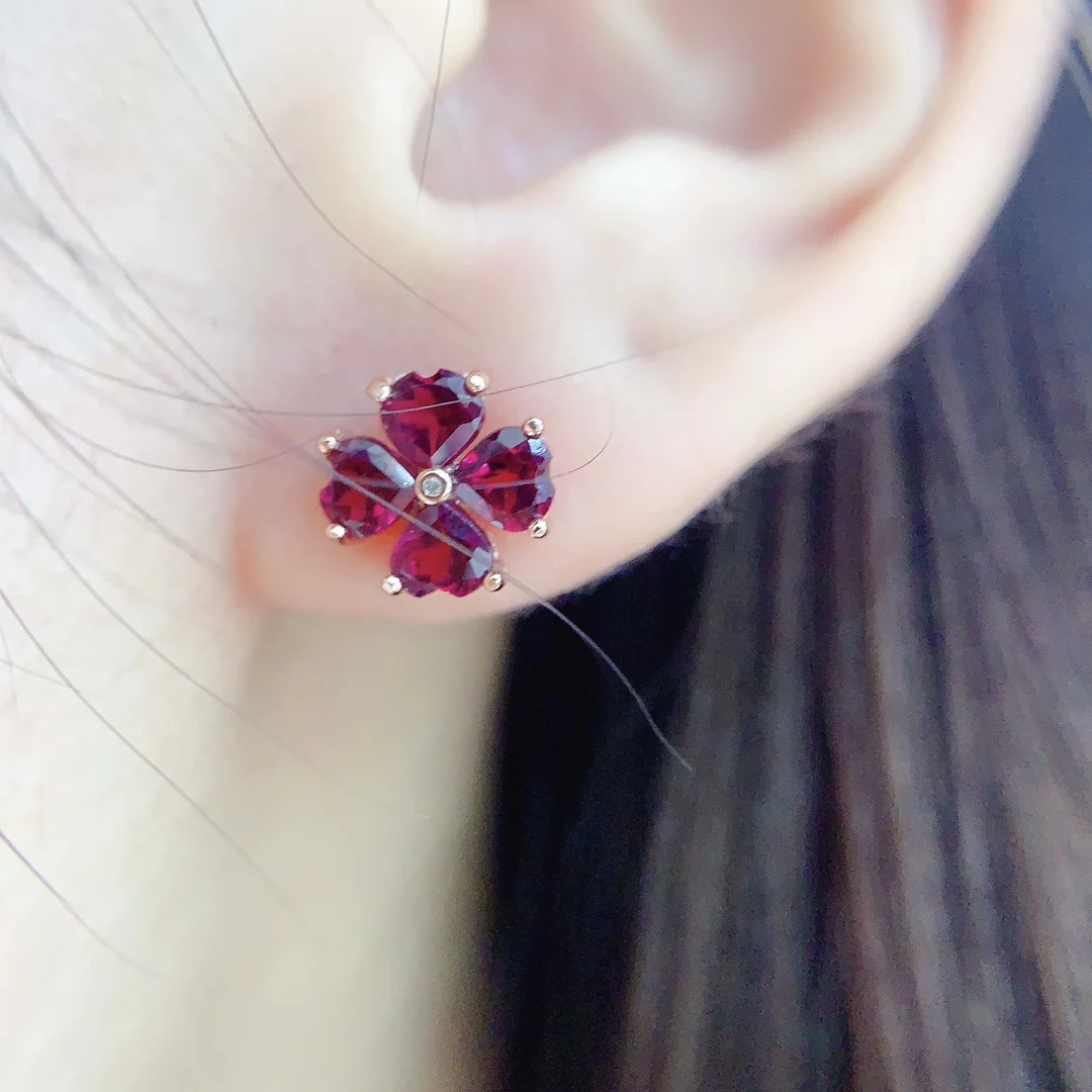 Natural Garnet Heart Stud Earrings - view 5