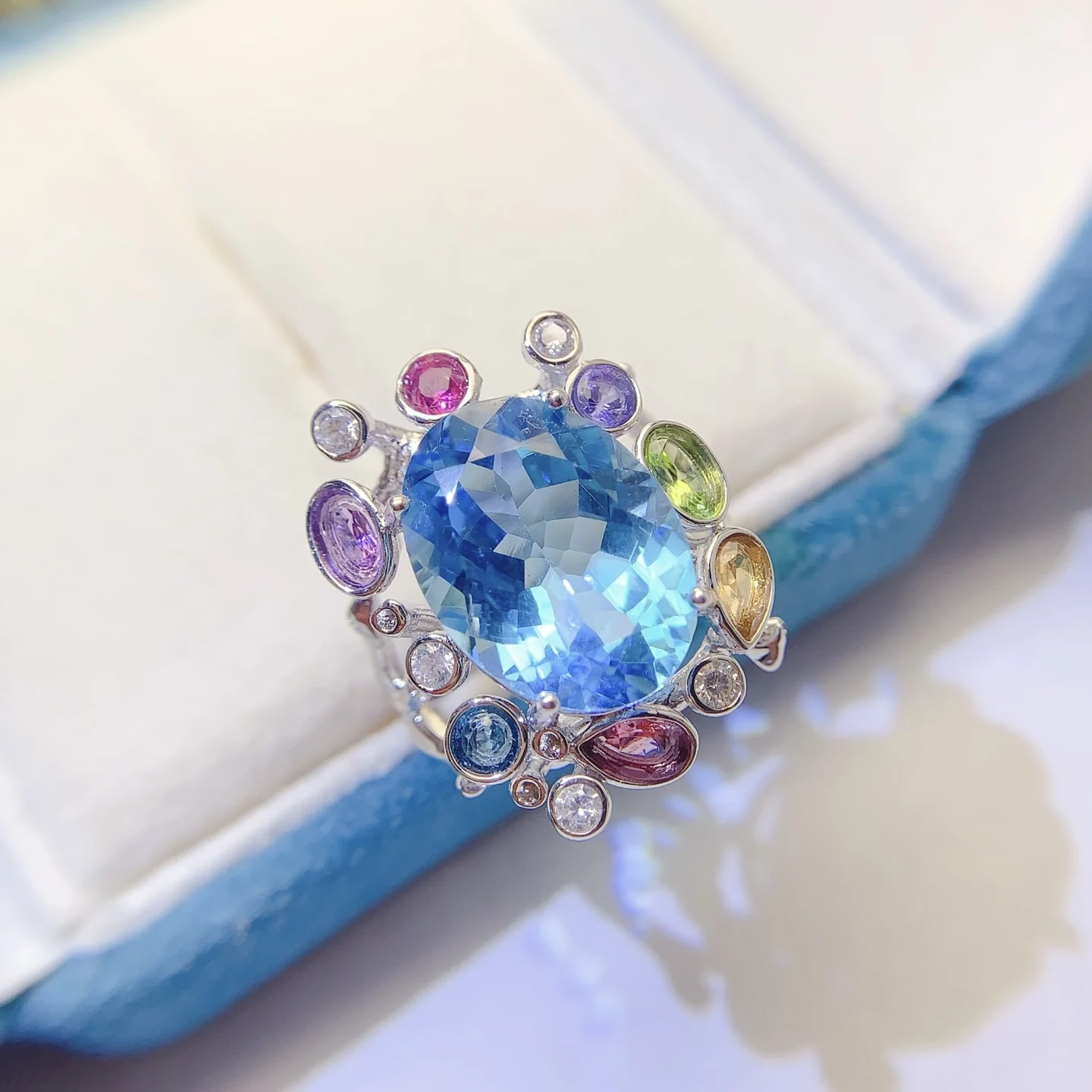 Natural Topaz Rainbow Halo Ring - view 3