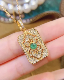 Natural Emerald Plaque Pendant Necklace