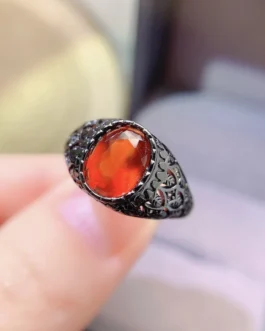 Natural Garnet Black Pavé Ring